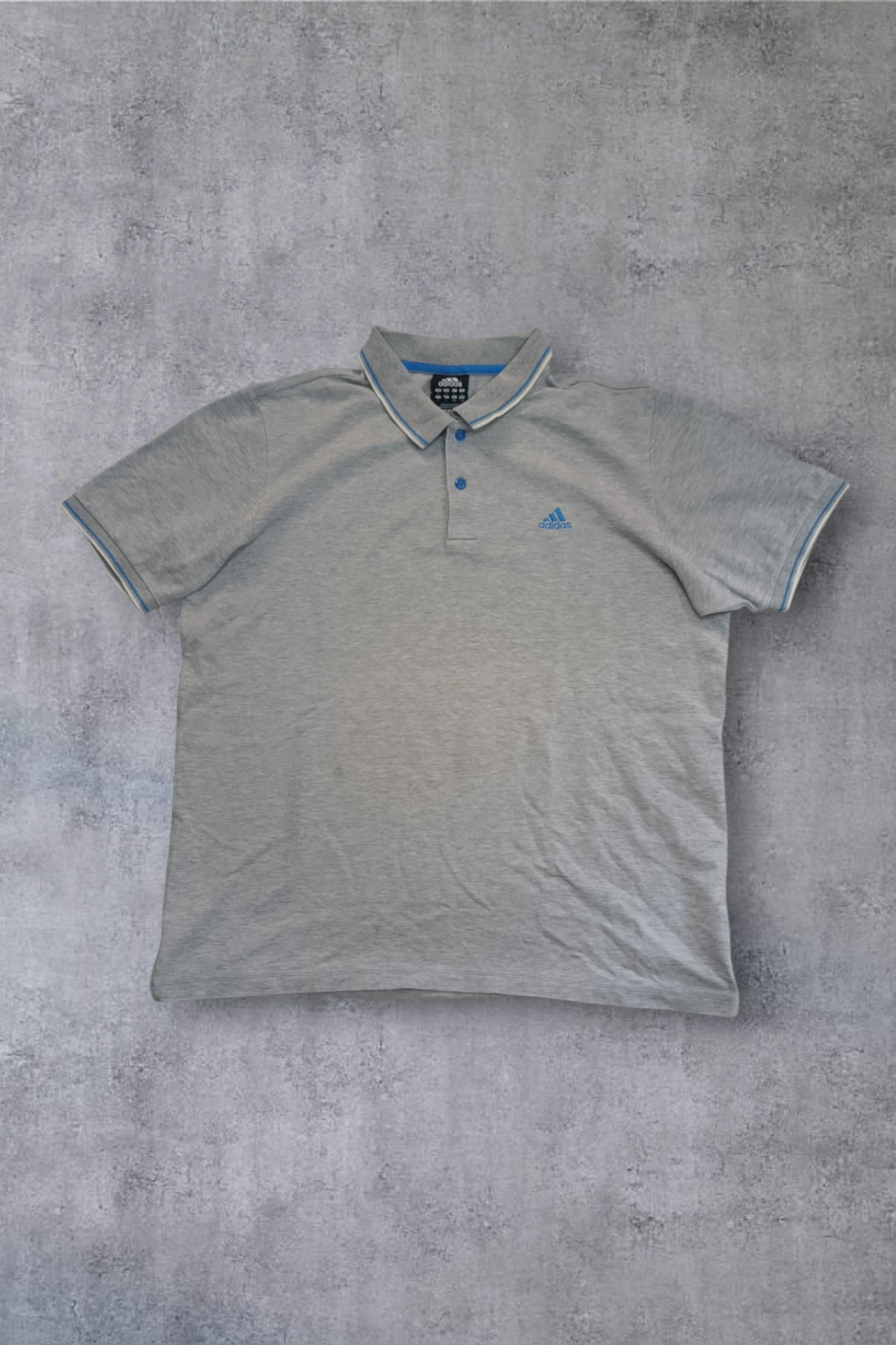 | Polo Adidas Hombre | Color Gris Jaspeado | Ribete Azul | Deportivo Casual | Talla L |